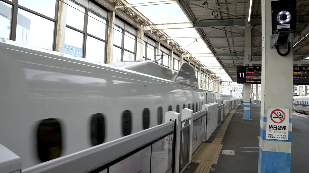 N700 Series Shinkansen Bullet Train Departing Platform At Station In Japan