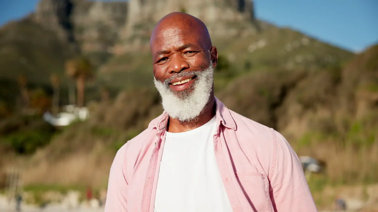 Face outdoor and black man with a smile