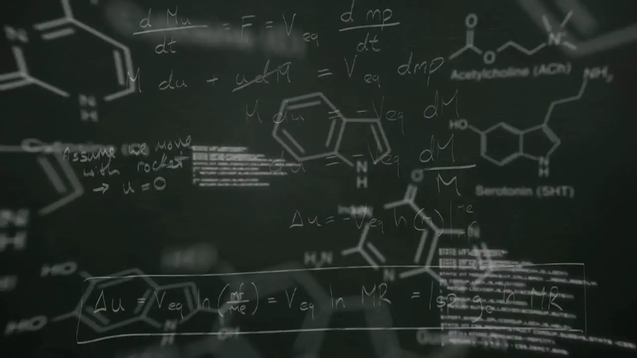 Scientific data written in chalk moving on a blackboard