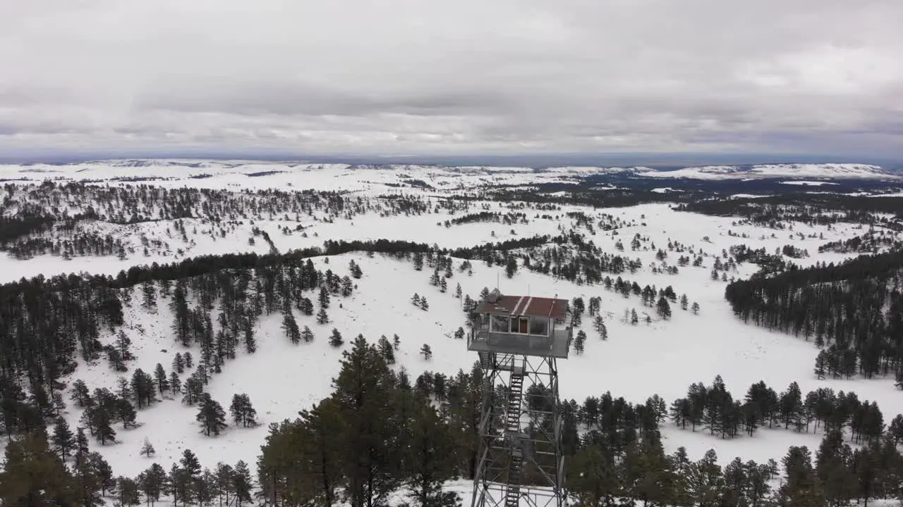 Aerial Fire Tower in Snow on Mountain