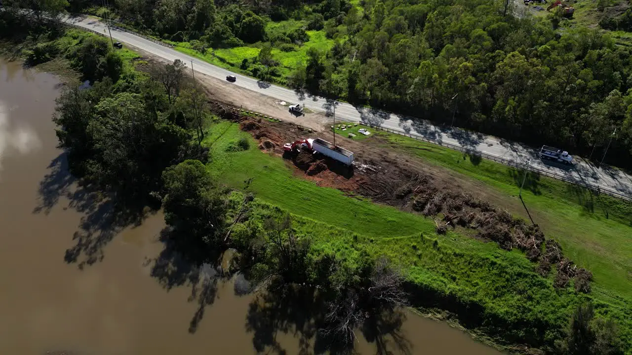 Oxenford Gold Coast 4 January 2024 Aerial view of the clean up process adjacent to the Coomera River from storms on the Gold Coast January 2024