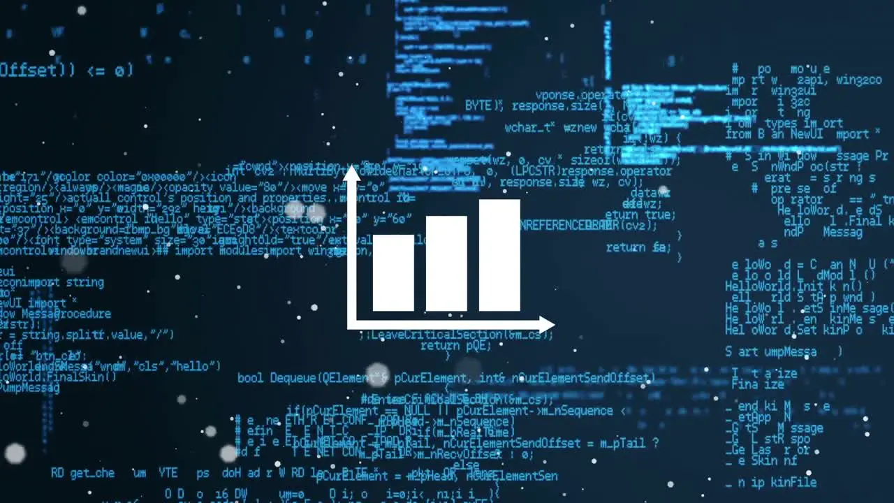 Animation of graph overscience data processing on dark background