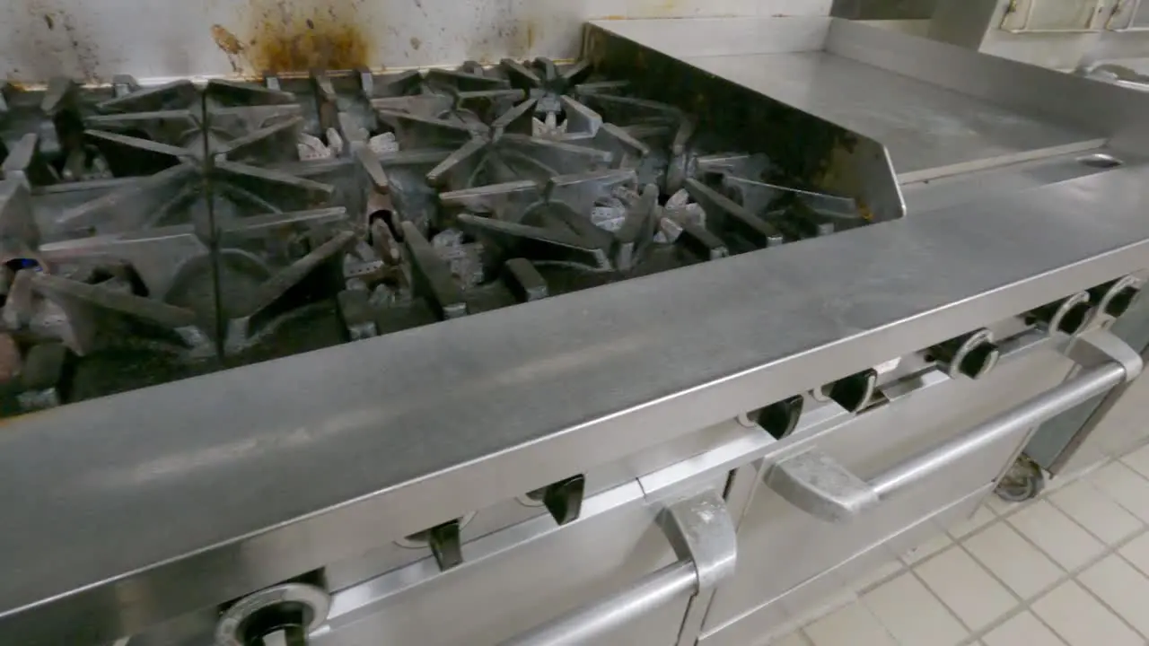 Commercial propane stove top and food preparation area