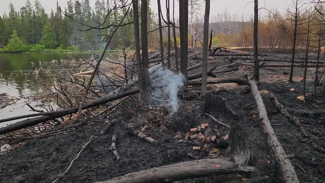 Smoke Rising From Smouldering Ground After Canadian Wildfires Near Sudbury Ontario