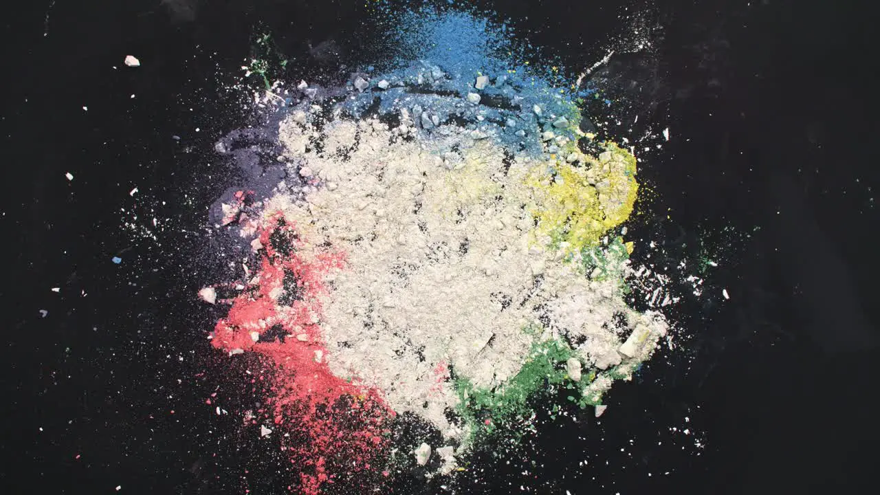 Colorful chalk powder on the blackboard