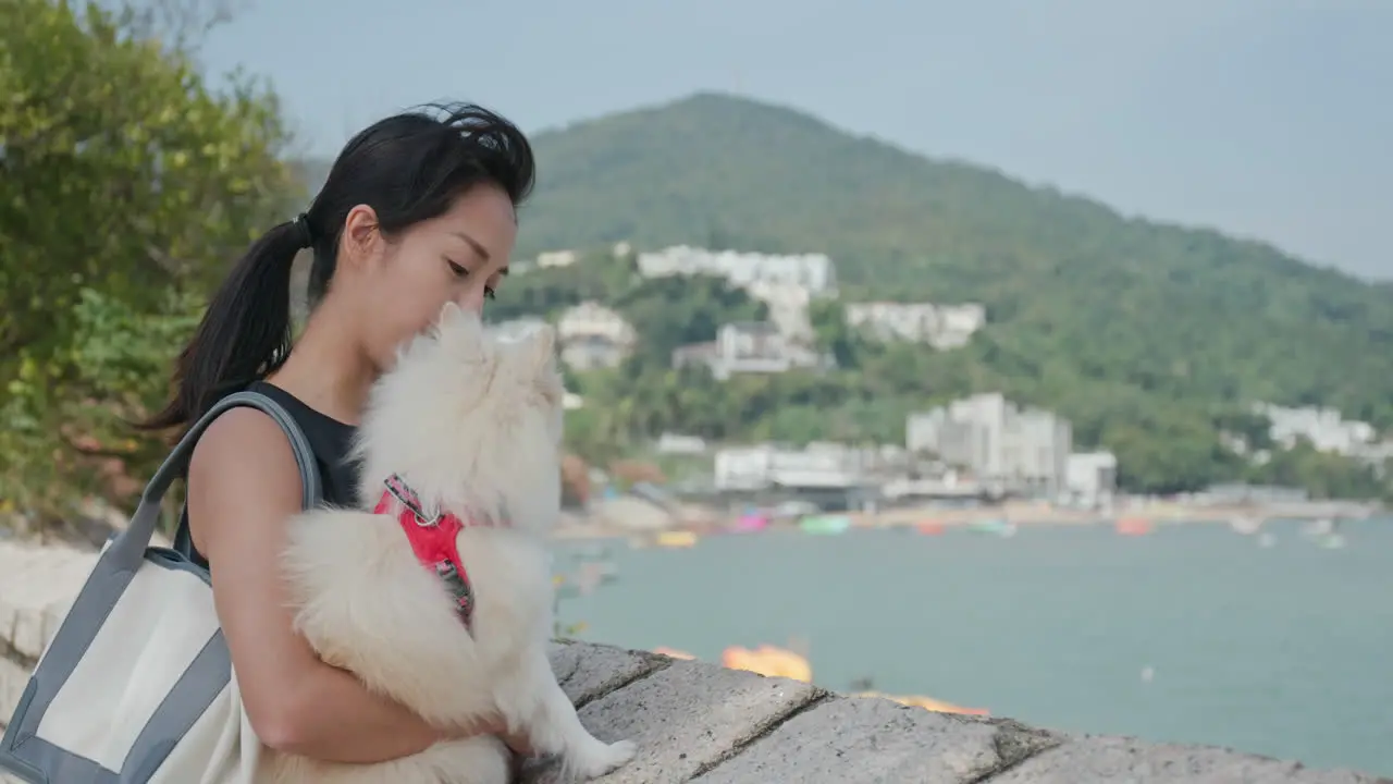 Woman and her dog outdoors