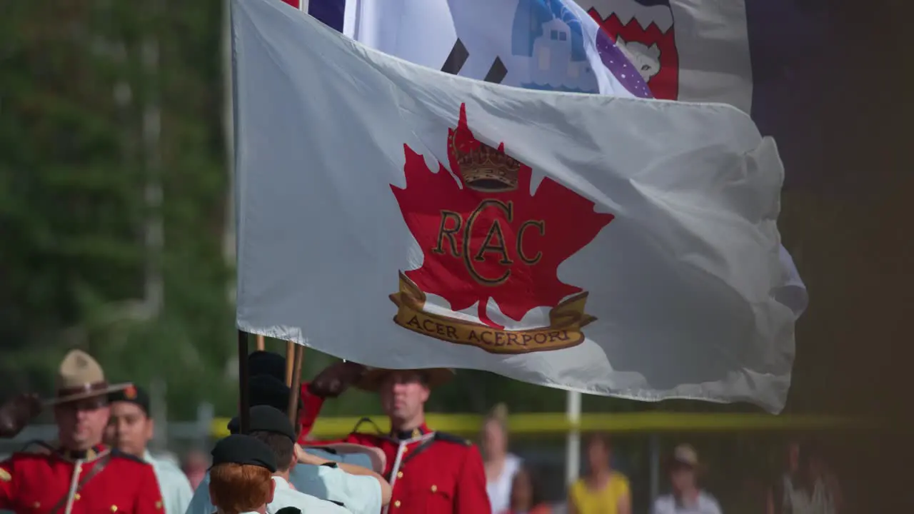 Canadian Army Cadets flag waving in wind in slow motion