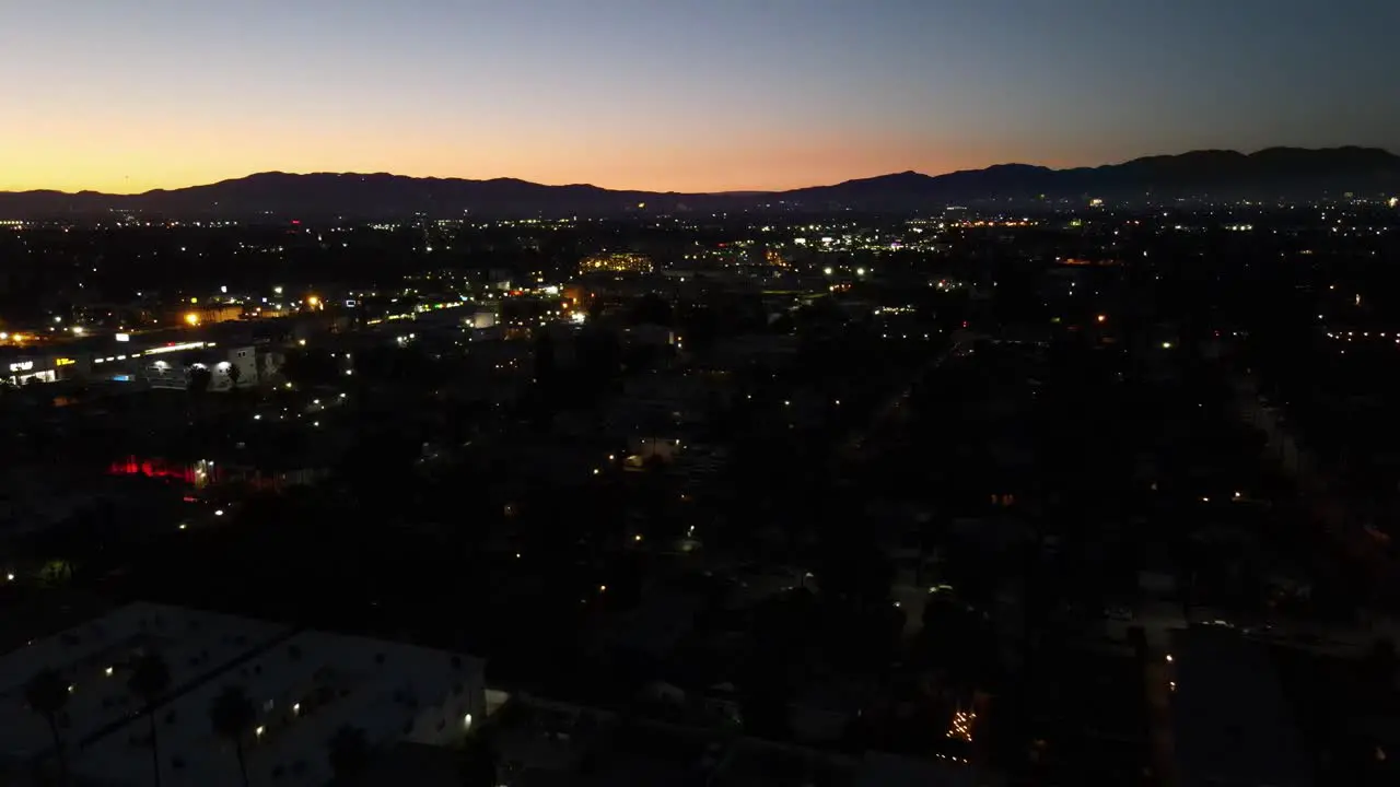 aerial view of neighborhood at sunset