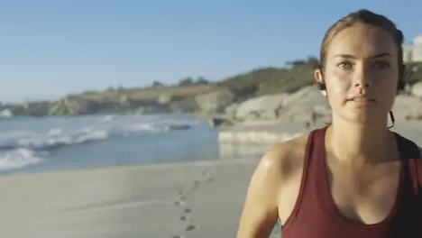 Woman face or beach running