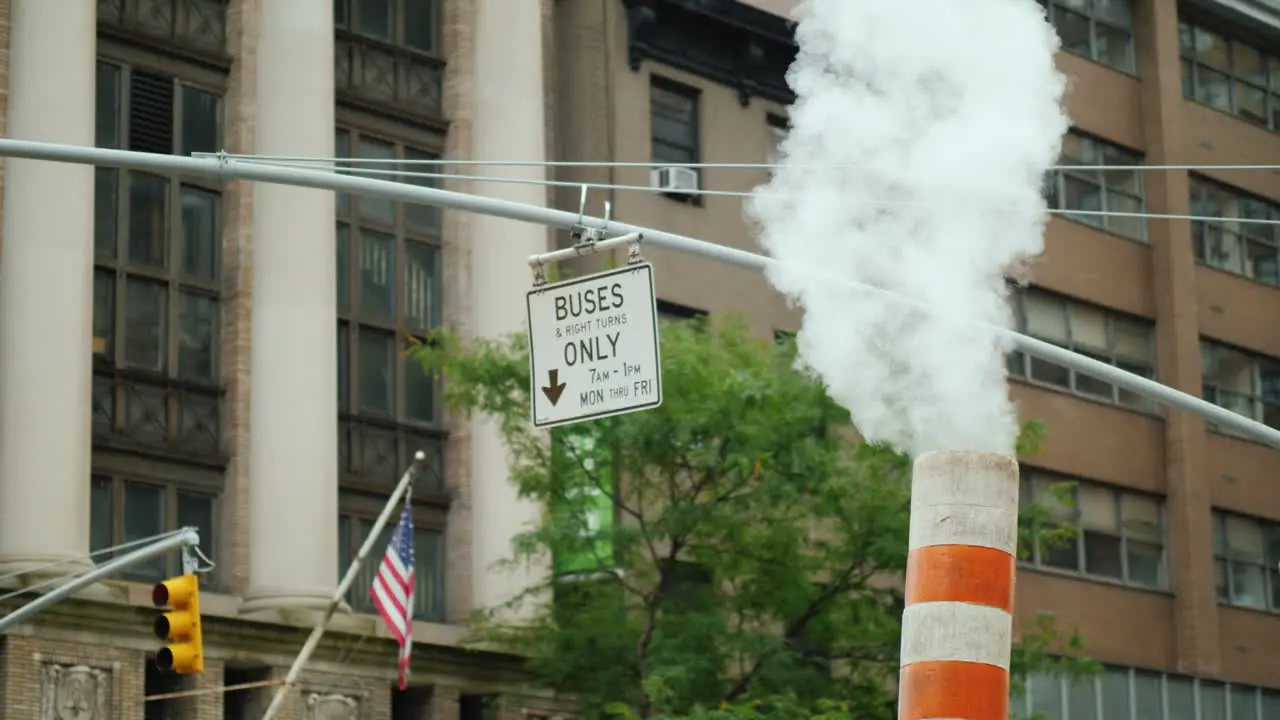 Pipe With Excess Steam From The Steam System Of New York Bright Orange Striped One Of The Symbols 