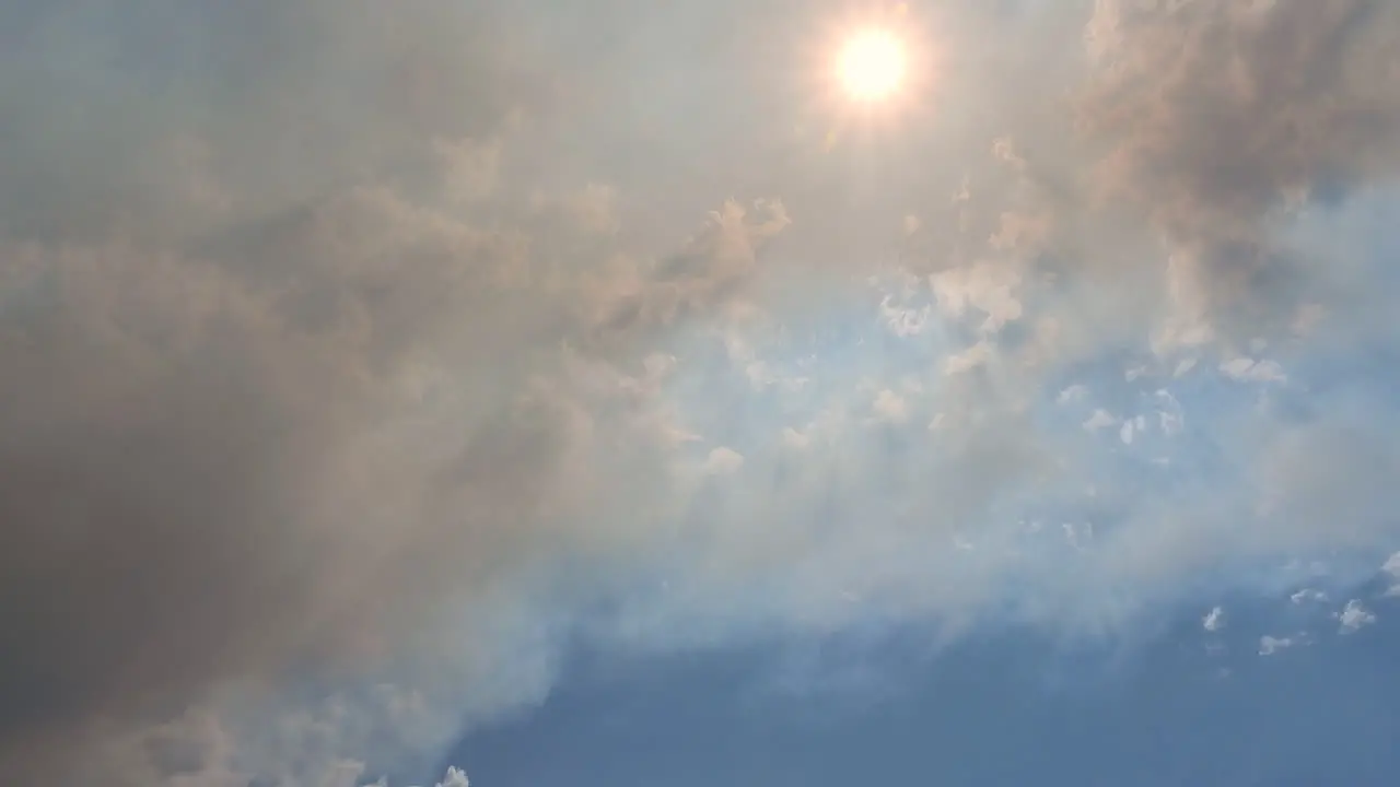 Time Lapse of Dark Wildfire Smoke Moving Under Sky and Sun Air Pollution Global Warming and Climate Change Concept