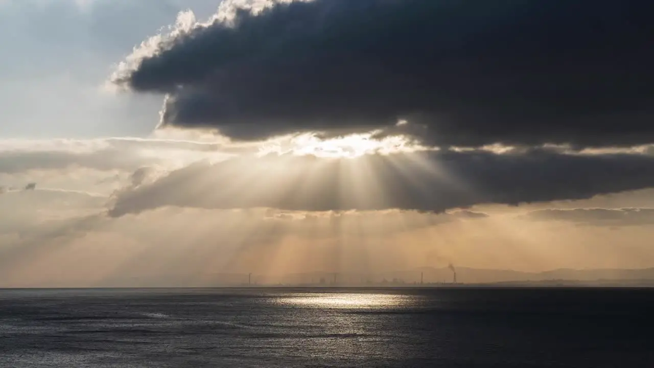 Wide panoramic time lapse view of sunrise in city Beppu Japan