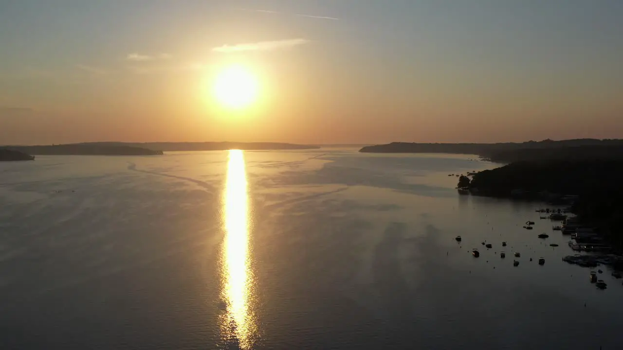 aerial view of the sun setting over Lake Geneva Wisconsin