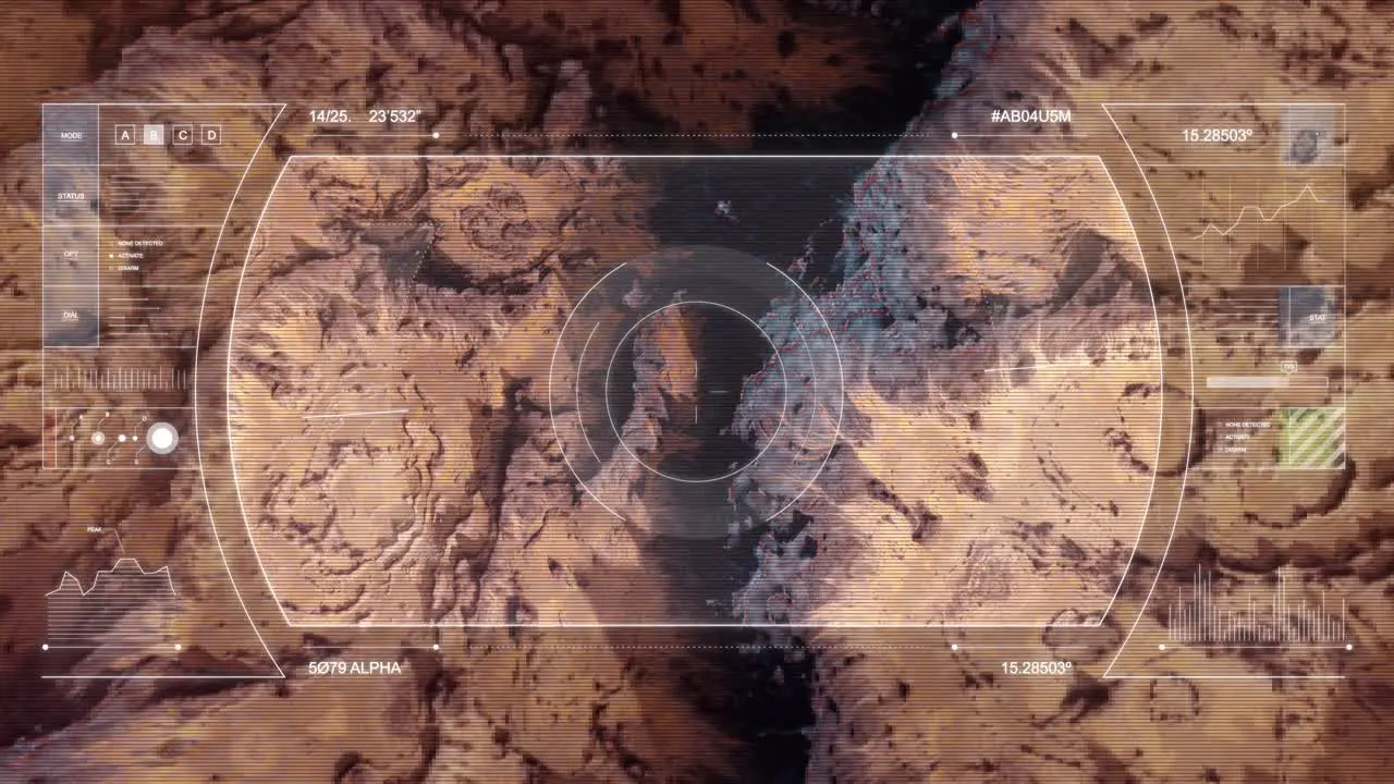 Mars Drone Flight Top Down View with HUD Overlay B