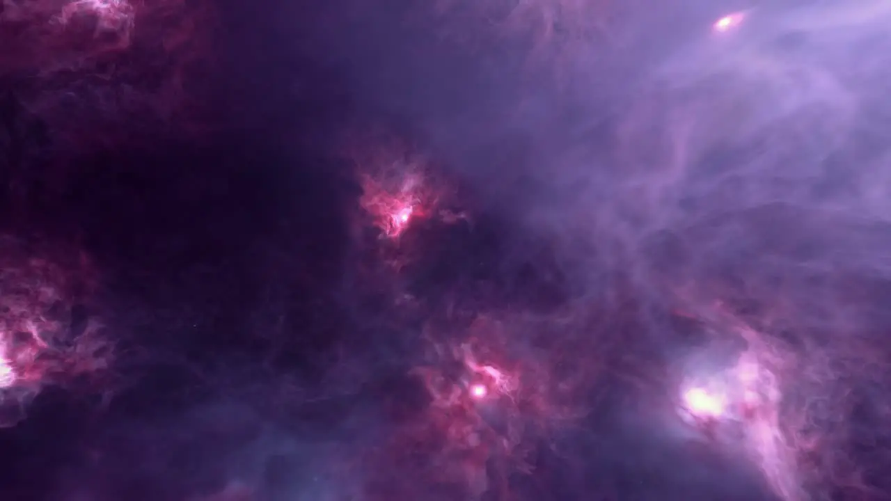 Flying Through a Glowing Purple Nebula in the Depths of Space