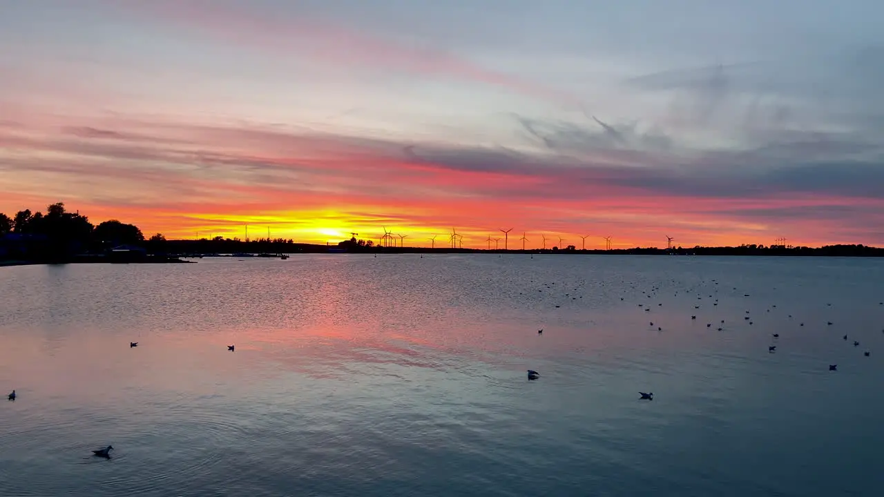 Colorful Yellow and Pink Riverfront Sunset in Puck Poland