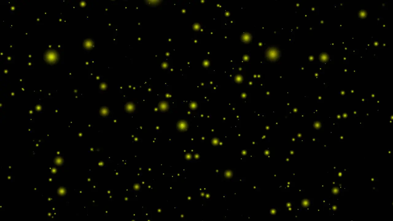 Particle light glow balls moving through space universe animation motion graphics visual effect 3D background seamless loop 4K black yellow