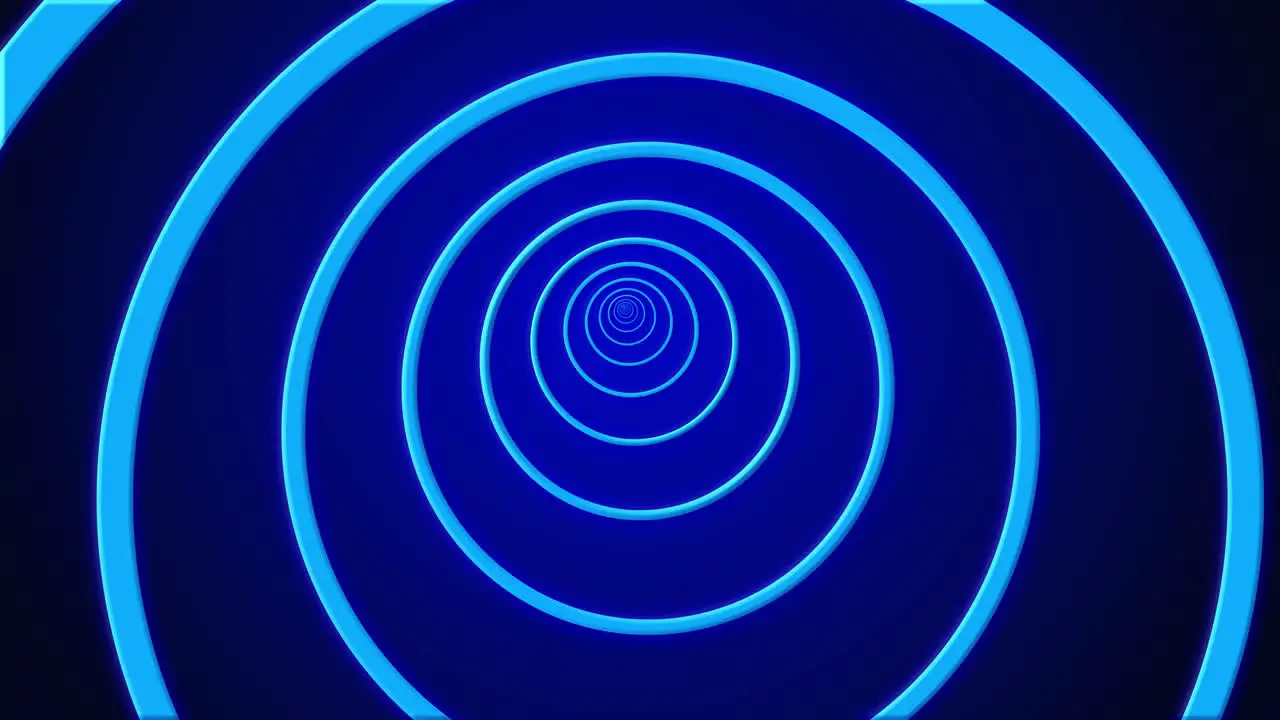 Abstract circle tunnel futuristic portal glowing colourful neon led screen ring on dark background 3D animation visual effect optical illusion 4K blue