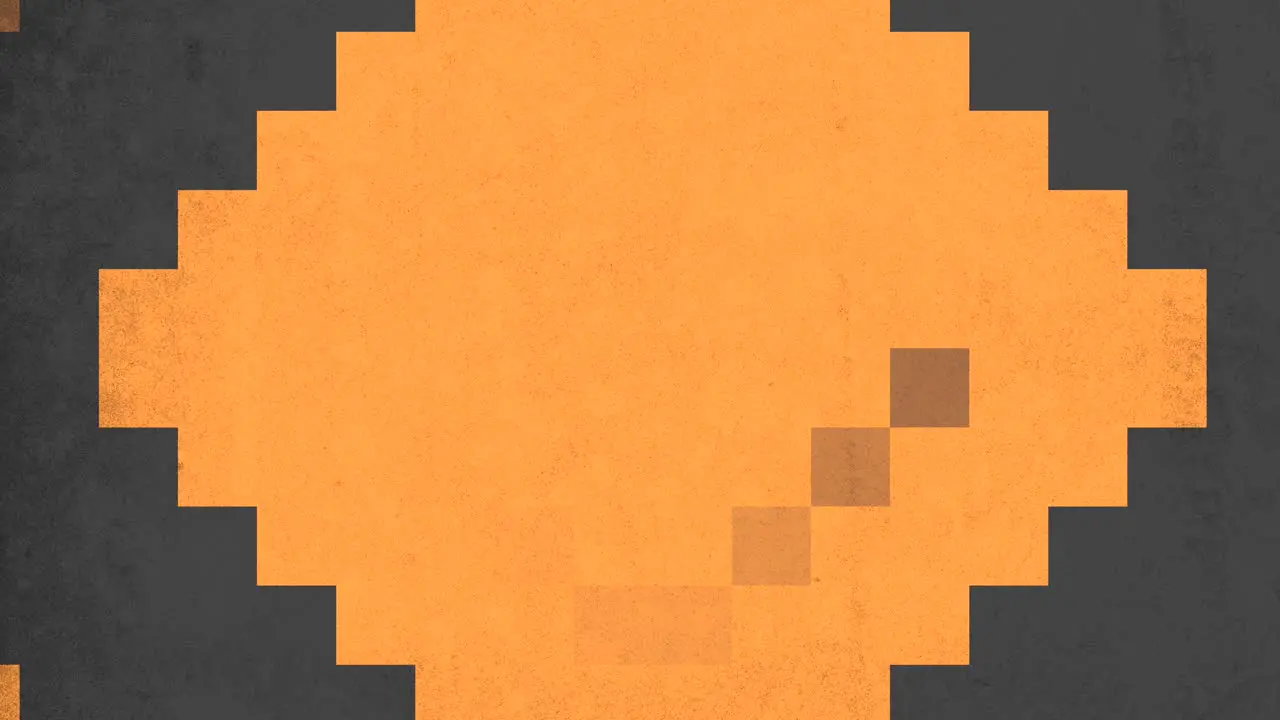 Pixelated square with orange center surrounded by black and white squares