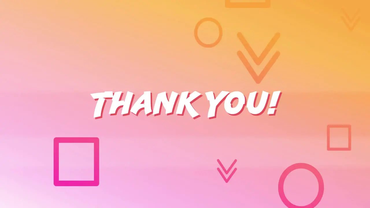 Animation of thank you text over symbols on orange background