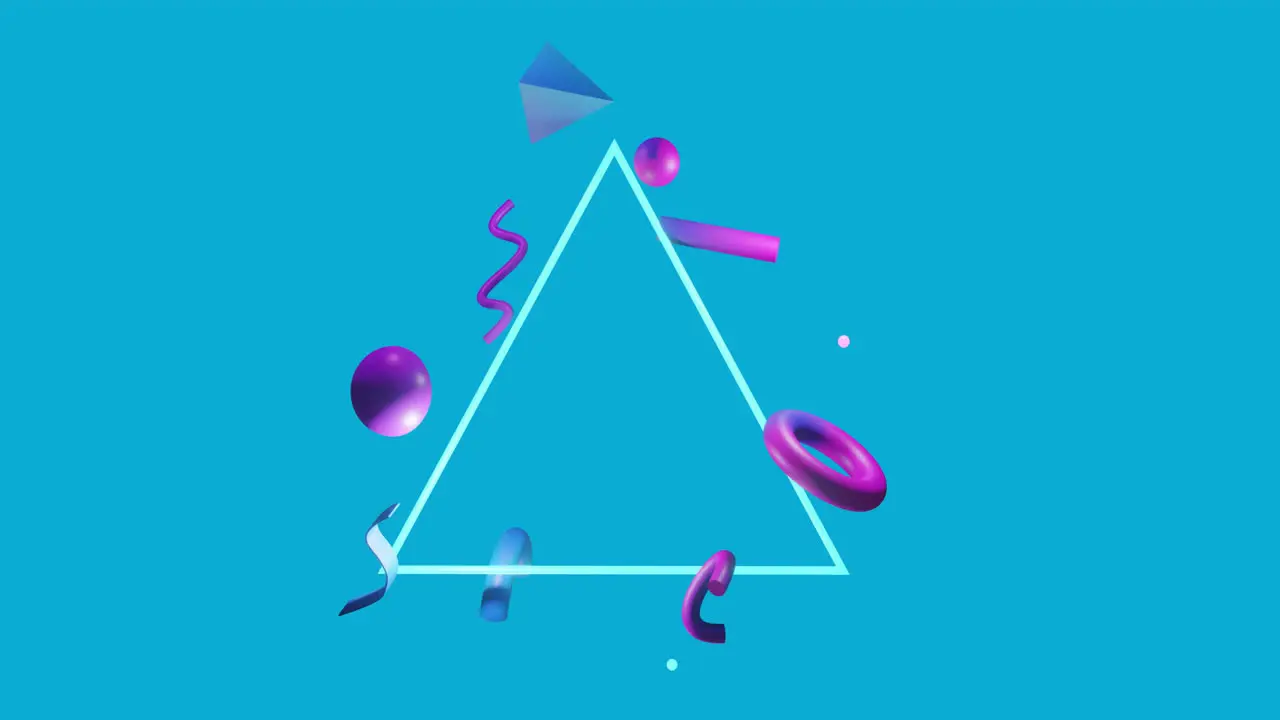 Animation of shapes moving over triangle on blue background