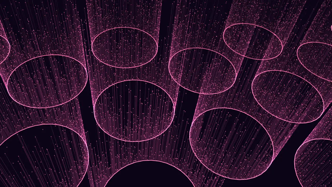 Spiraling 3d render of circular shapes with lines and dots on dark background