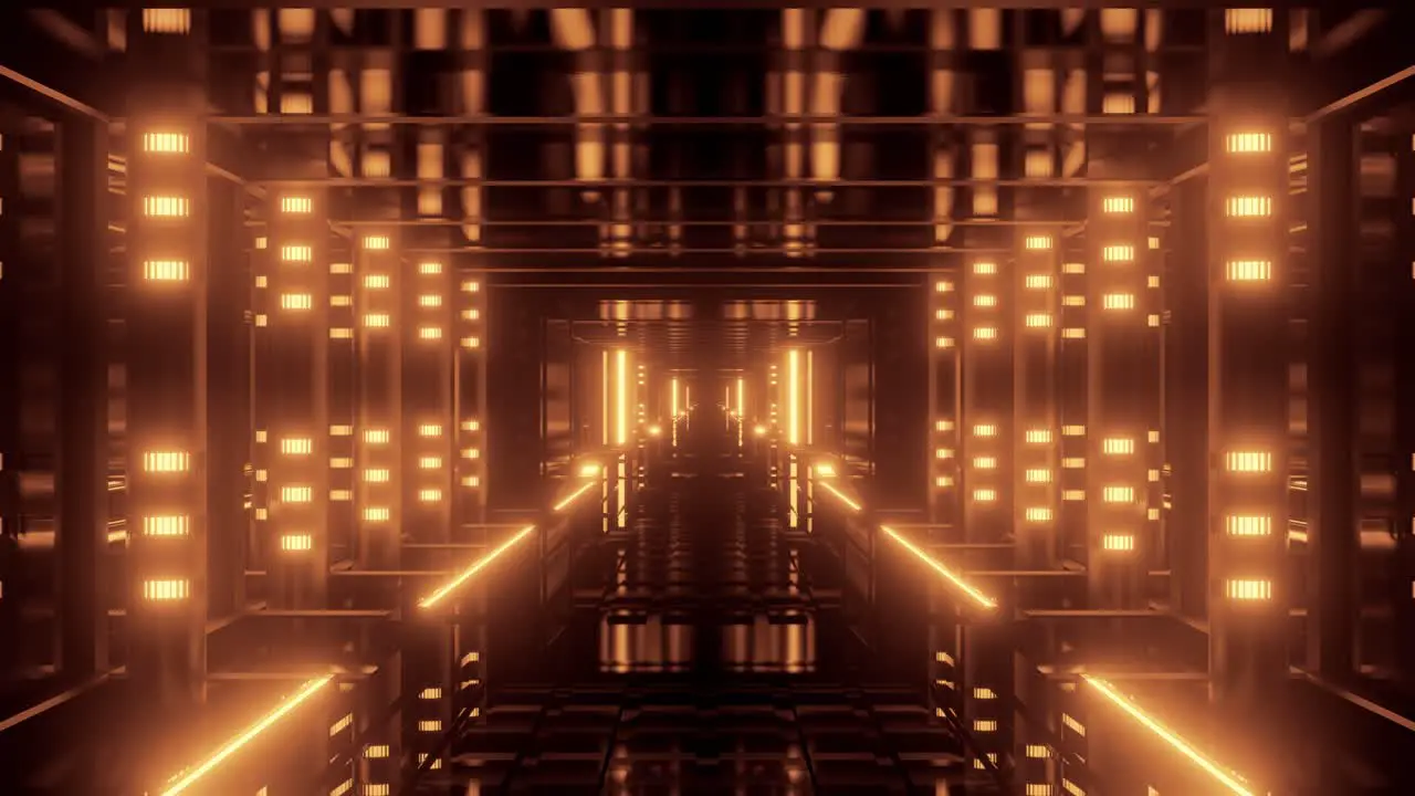 vj loop of a reflecting bronze and dark corridor