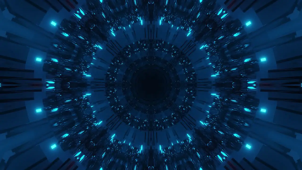 Psychedelic immersive fast revolving cyan blue shapes and patterns with hollow center