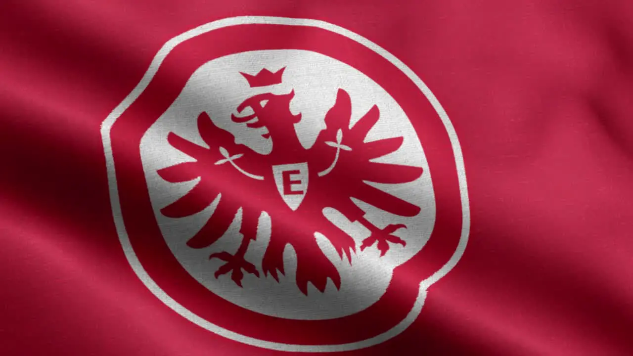 Red 4k closeup animated loop of a waving flag of the Bundesliga soccer team Eintracht Frankfurt