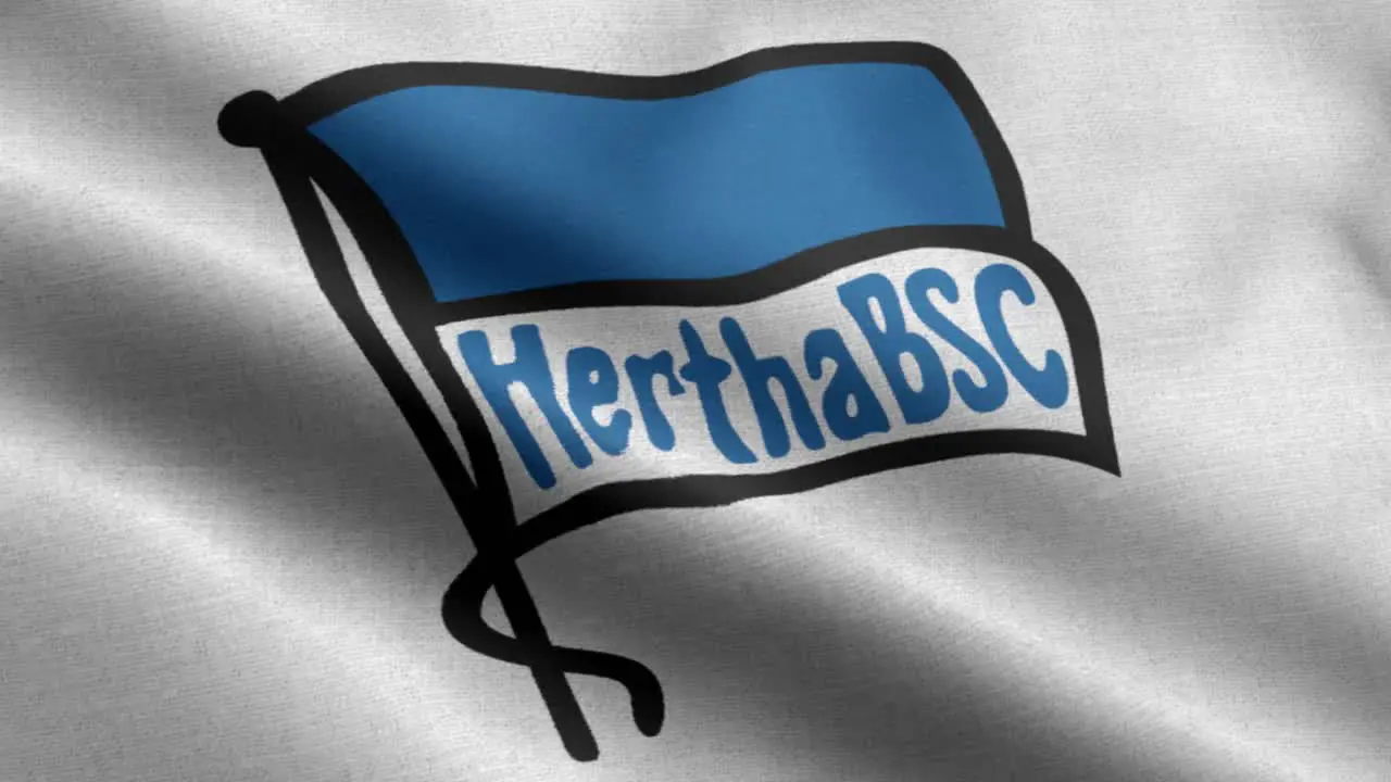 White 4k closeup animated loop of a waving flag of the Bundesliga soccer team Herta BSC