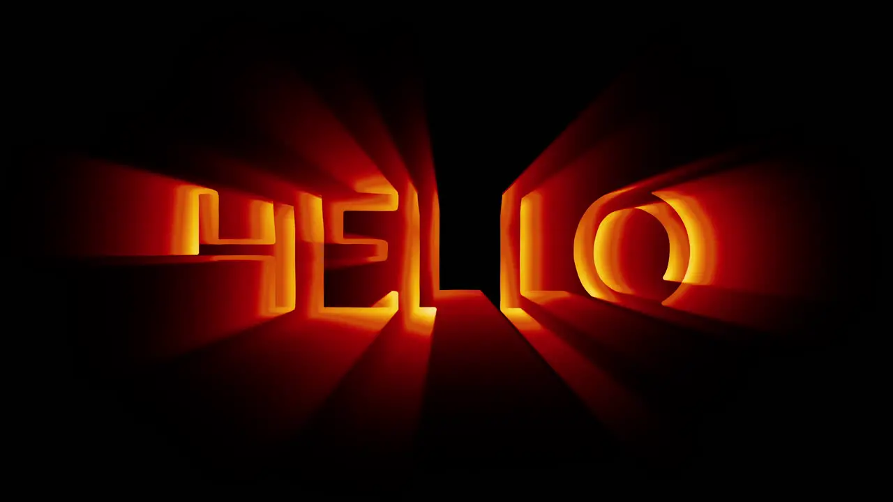 seamless loop HELLO in burning fire searchlight style animation