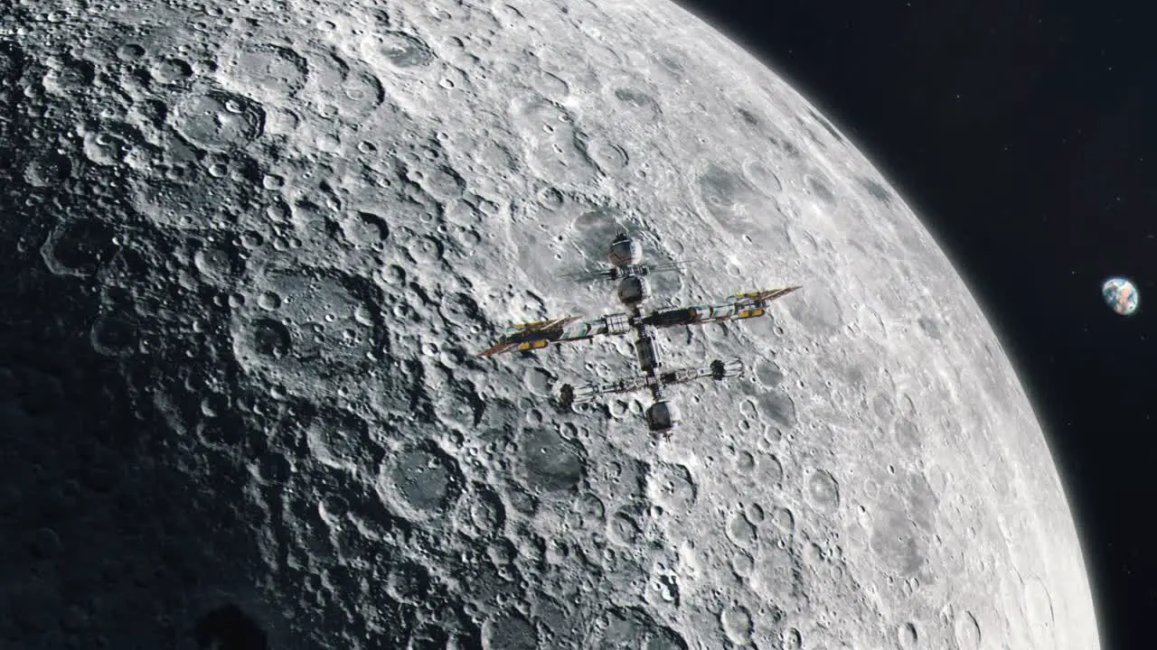 Futuristic Space Station Orbiting The Moon