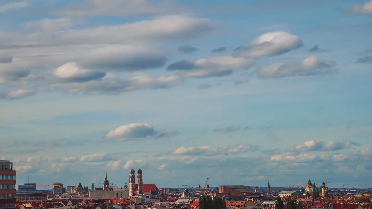 4K UHD Time Lapse of the Munich Skyline with the main Cathedral and its two towers in the center of München at Marienplatz