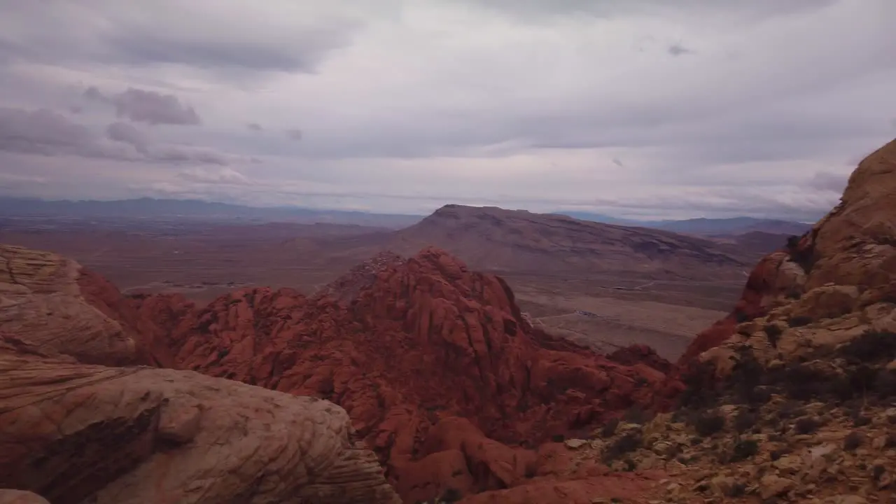 Wide gimbal panning shot of the Las Vegas Valley from the top of Red Rock Canyon in Nevada