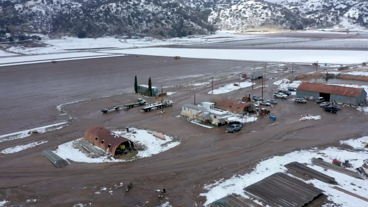 Circling a wintery snowy farm in Tehachapi CA