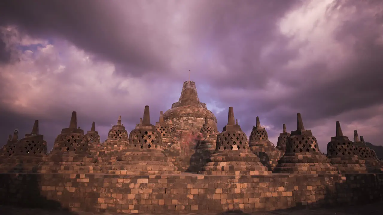 Borobudur temple in Java timelapse with moving clouds and no people