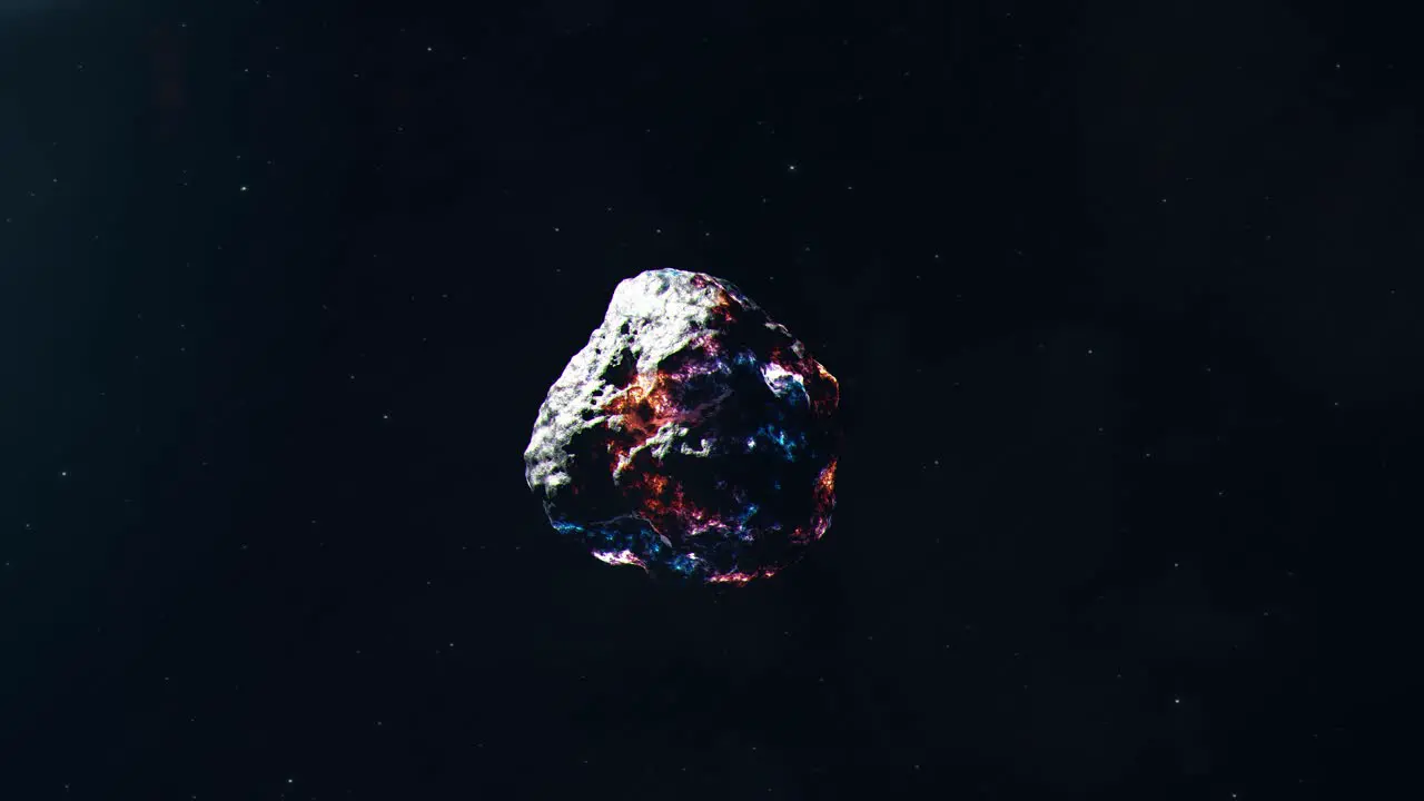 Glowing Metallic Asteroid Travelling Through Space