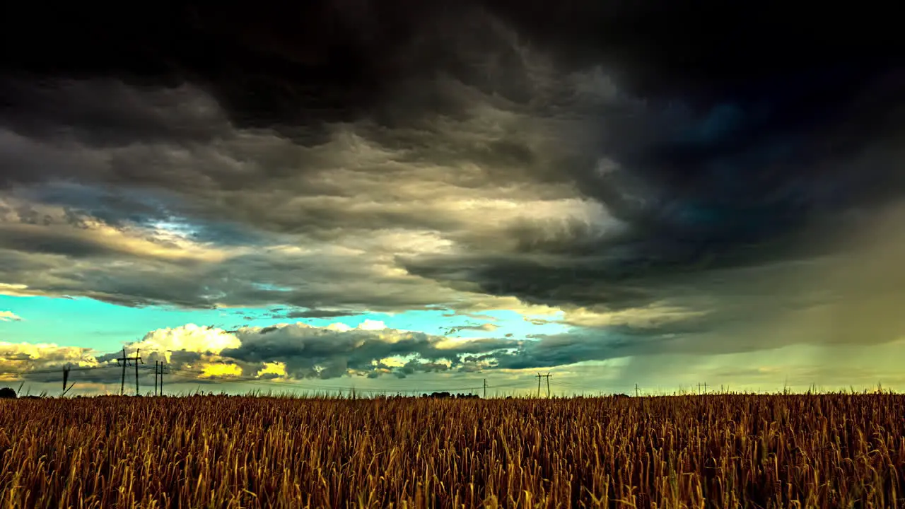 Timelapse of Dramatic Dark Clouds Sweeping Across Wheat Farmlands in Latvia Europe