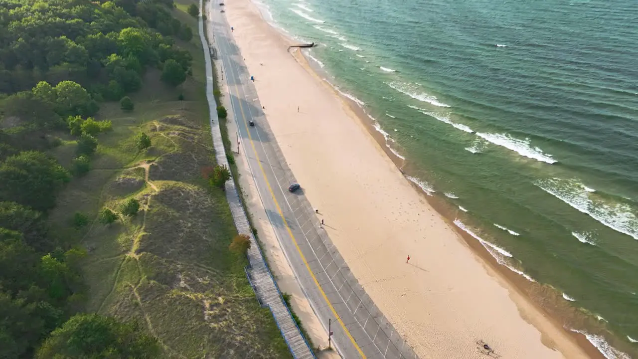 Tilting from a walkway and road to the lakeshore