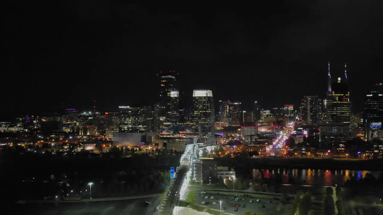 Aerial view downtown city landscape with lights and skyscrapers