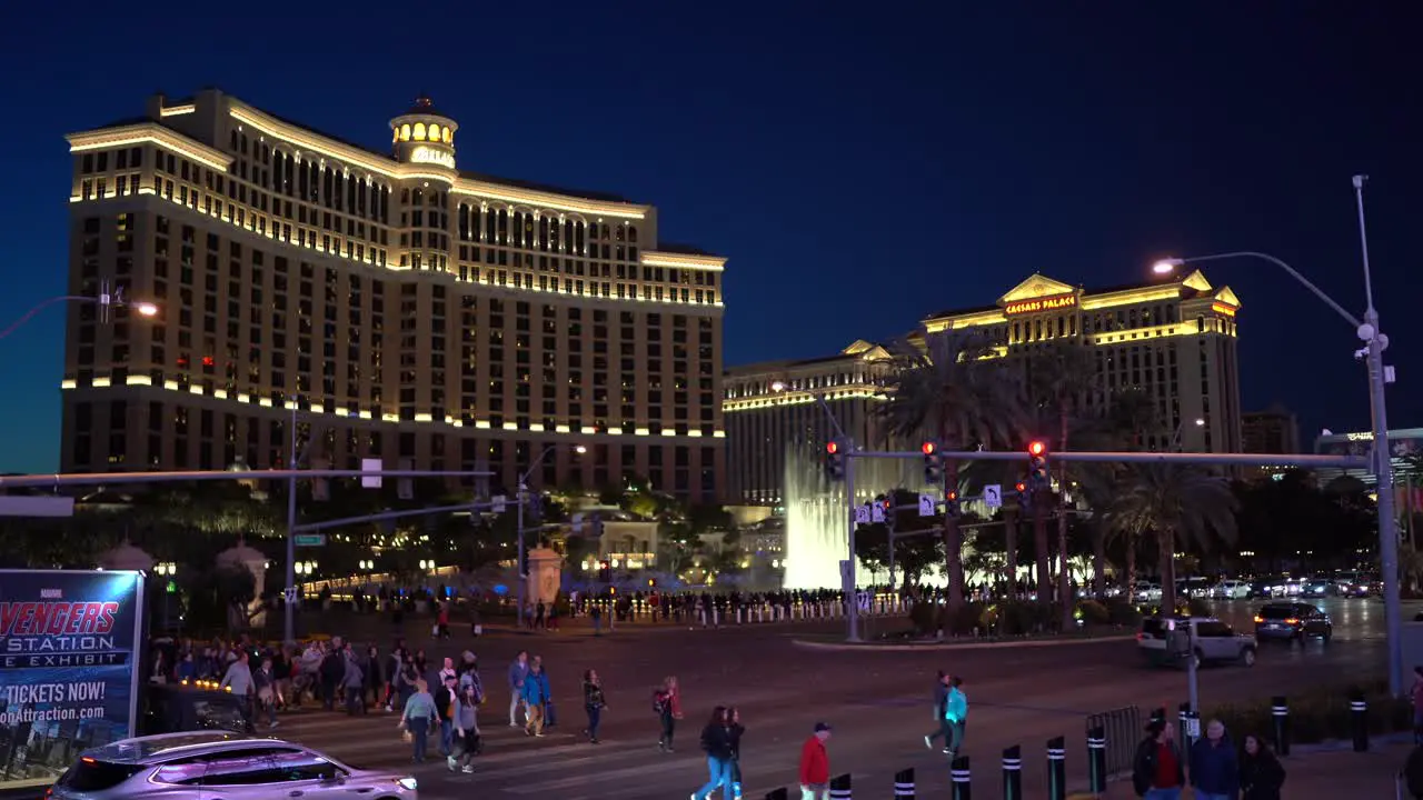 Bellagio fountain lightshow in front of Bellagio hotel and Ceasars Palace