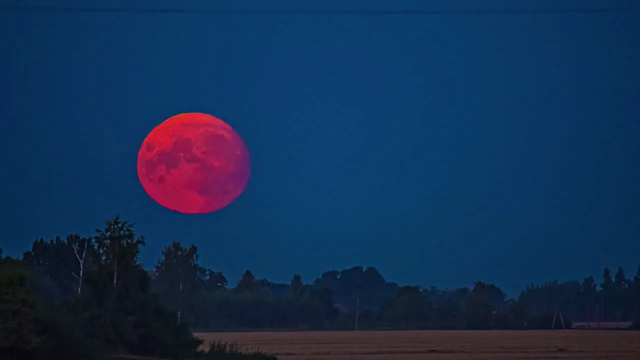 Creepy Red Moon Moving Down The Sky