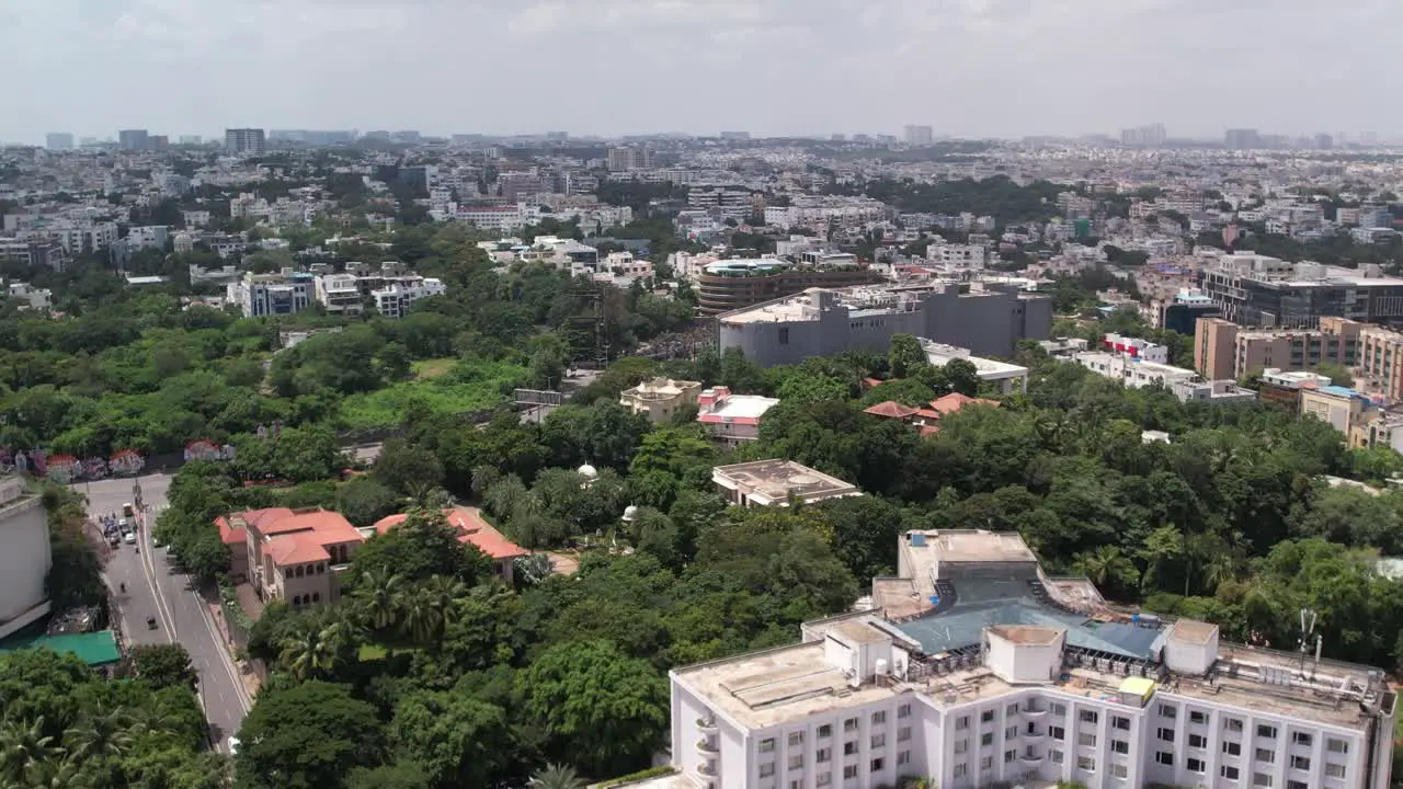 Daytime in 4K Aerial footage of Hill Top Colony Banjara Hills and Khairtabad India's urban residential and commercial centres in Hyderabad Telangana