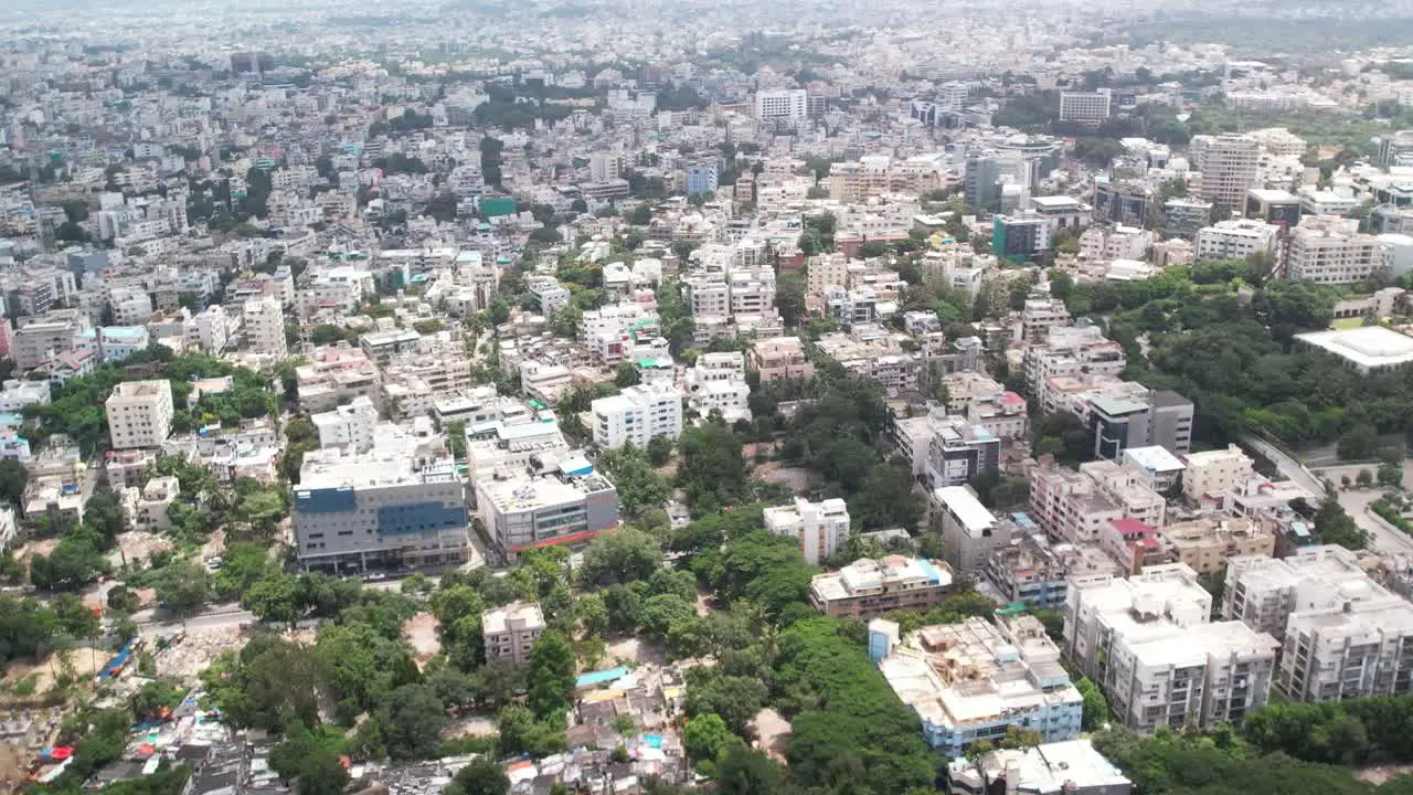 Afternoon in 4K Aerial footage of Hyderabad Telangana India's urban residential and commercial hubs Hill Top Colony Banjara Hills and Khairtabad