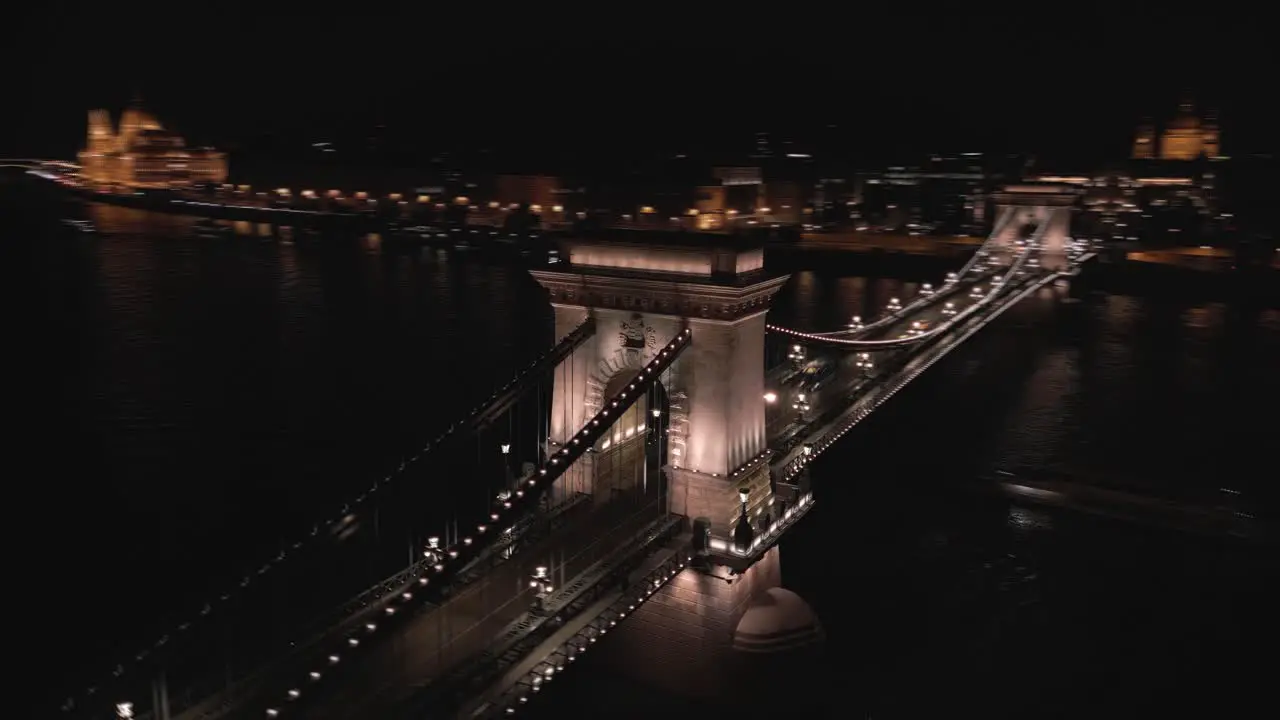 Amazing Hyperlapse Above Szechenyi Chain Bridge at Night in Budapest Hungary