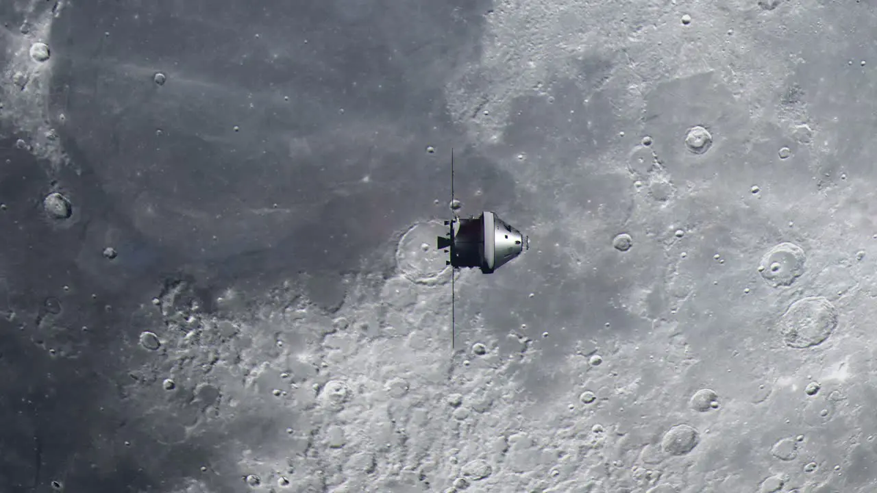 Orion Capsule Orbiting the Moon Side View