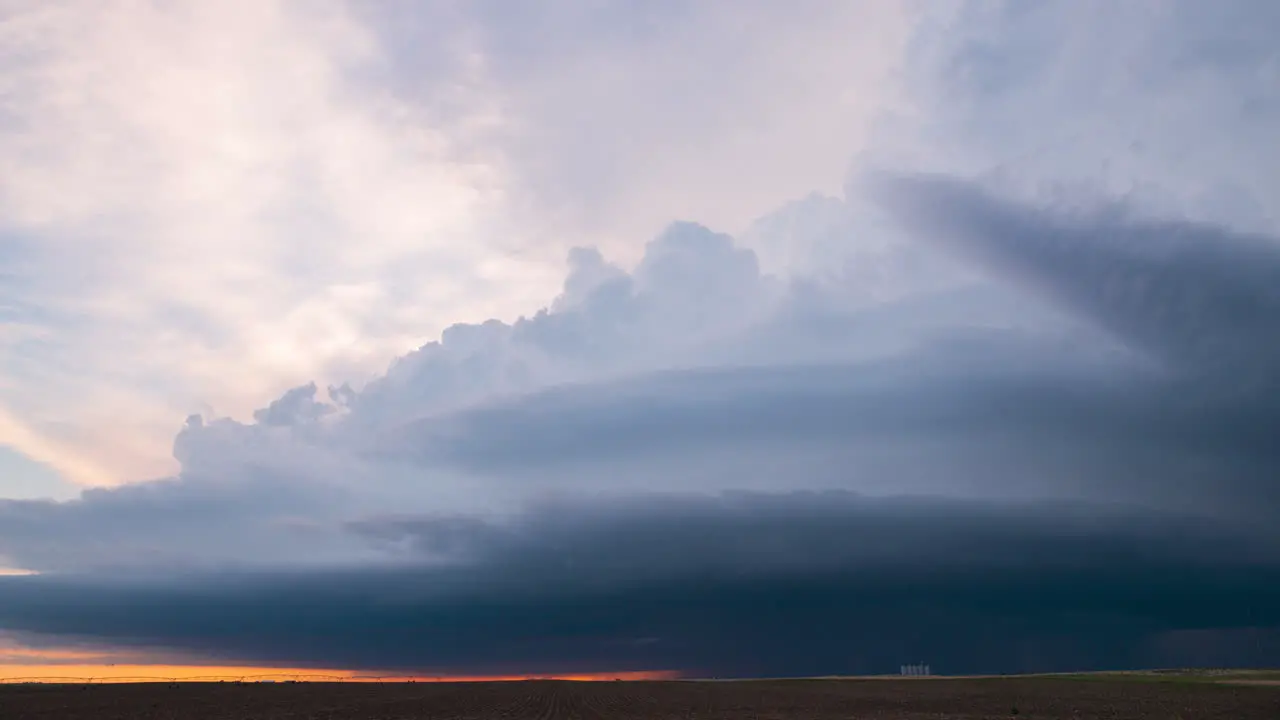 Amazing structure at sunset with a tornado-warned supercell in Kansas