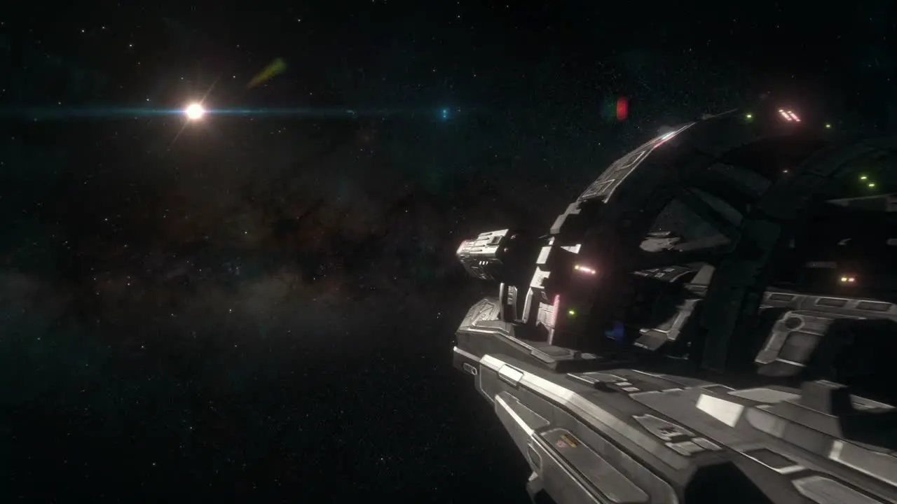 Capital Ship Flying Past the Camera in Deep Space