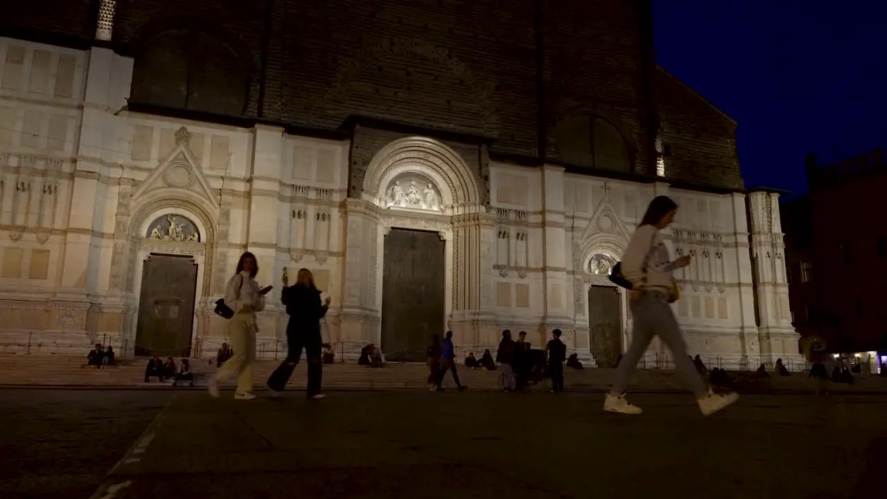 night time view of Piazza Maggiore with the Basilica of San Petronio in bologna italy