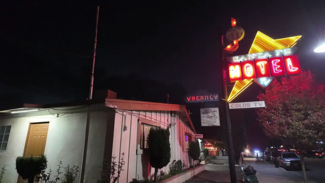 Vintage nostalgic motel with neon lights at nighttime